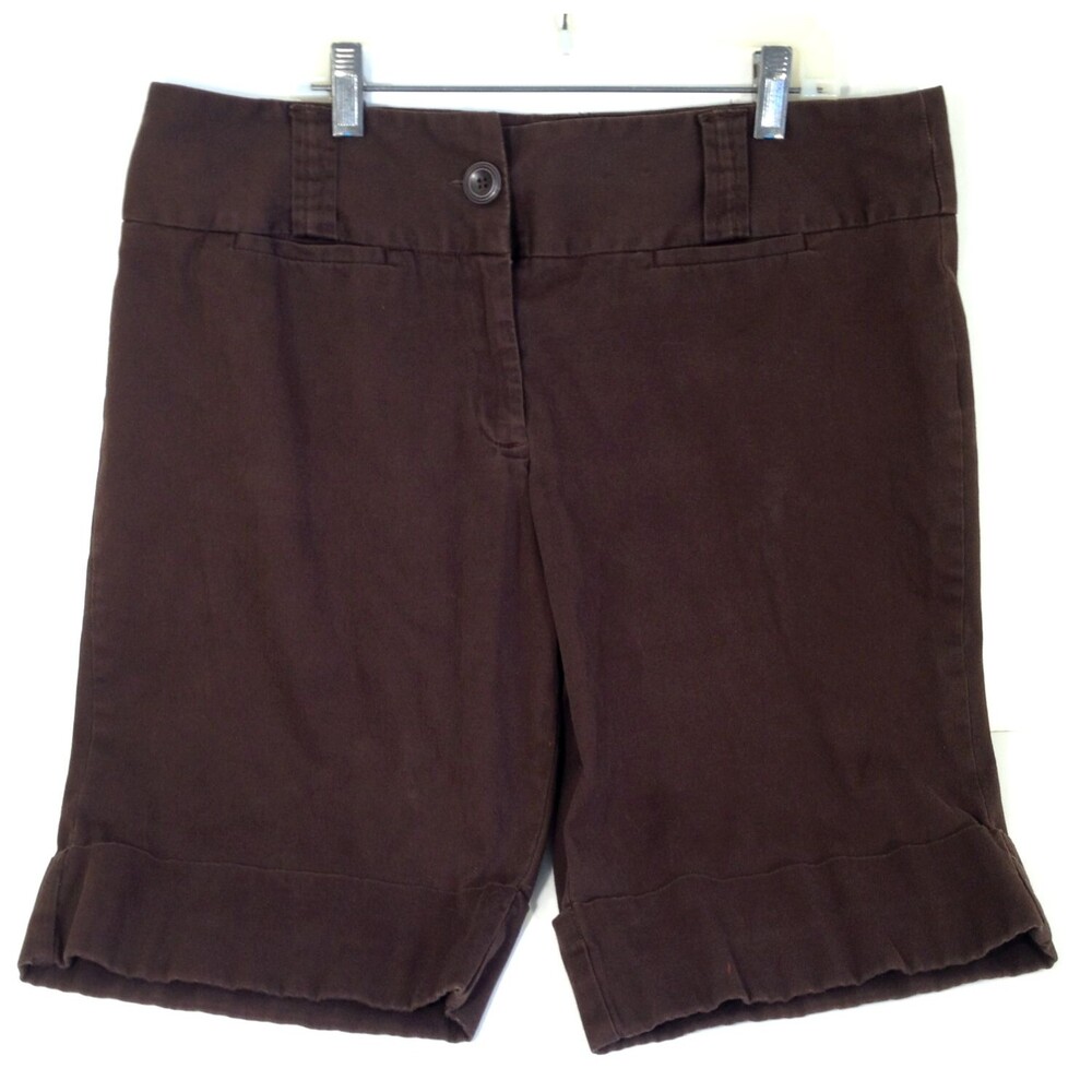 Vintage Womans George Brown High Waist Knit Shorts Cuffed Size 14